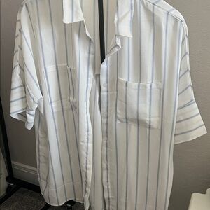 Womens White and Blue Striped Shirt